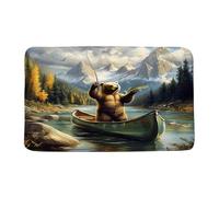 Tapis Ours Rustique Pêche À l'ours Lac Cabane Sauvage Cabane Chasse Camping Home Tapis Antisalissure Anti-Poussière Paillassons pour Cuisine Entrée 40X60Cm