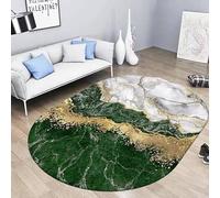 Tapis ovale doux et antidérapant à poils courts pour décoration de bureau, chambre à coucher, buanderie, chevet, motif ondulé abstrait moderne, doré et vert, 90 x 150 cm