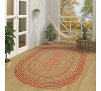 Tapis Ovale en Jute Salsa coloré avec Coton - Fait à la Main à partir de Fibres Naturelles résistantes - Design Simple avec Motif tissé - Différentes Tailles Disponibles