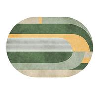 Tapis ovale moderne - 160 x 200 cm - Lavable en machine - Antidérapant - Adapté aux animaux domestiques et aux familles - Motif géométrique vert et jaune - Pour décoration d'intérieur