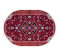 Tapis ovale moderne à poils courts - Lavable en machine - Antidérapant - Convient aux familles et aux animaux domestiques - Motif floral rouge vintage pour une utilisation en intérieur - 160 x 200 cm