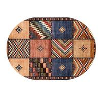 Tapis ovale moderne, lavable en machine, antidérapant, à poils courts, convient aux familles et aux animaux domestiques, patchwork marron, multicolore, design contemporain, 160 x 200 cm