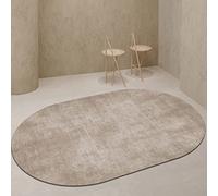 Tapis ovale moderne lavable pour extérieur, tapis antidérapant avec imprimé oriental, poils courts, kaki uni, parfait pour terrasse et jardin, 140 x 200 cm, décoration fonctionnelle