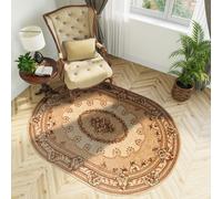 Tapis Ovale Salon Chambre à coucher Tapis à poils courts Design classique Beige Marron OEKOTEX 250 x 350 cm
