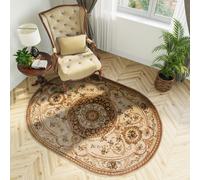 Tapis Ovale Salon Chambre à coucher Tapis à poils courts Design classique Beige Marron OEKOTEX 70 x 140 cm