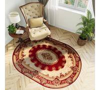 Tapis Ovale Salon Chambre à coucher Tapis à poils courts Design classique Rouge Marron OEKOTEX 150 x 295 cm