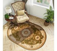 Tapis Ovale Salon Chambre à coucher Tapis à poils courts Design classique Vert Marron OEKOTEX 160 x 220 cm