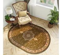 Tapis Ovale Salon Chambre à coucher Tapis à poils courts Design classique Vert Marron OEKOTEX 250 x 350 cm