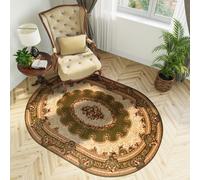 Tapis Ovale Salon Chambre à coucher Tapis à poils courts Design classique Vert Marron OEKOTEX 70 x 140 cm