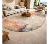 Tapis Ovale Salon Décoration,Abstrait Beige, Rose, Orange, Jaune, Bleu, Gris, 90 x 120 cm,Rugs Lavable AntidéRapant pour Coiffeuse Chambre Déco,