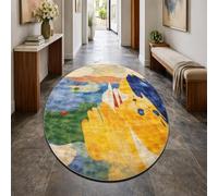 Tapis Ovale Salon Décoration,Abstrait coloré Jaune, Bleu, Vert, Rouge Clair, Blanc, Beige, 185 x 275 cm,Grande Rugs Décorations de la Maison Chambre