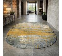 Tapis Ovale Salon Décoration,Abstrait Gris, Jaune, 200 x 300 cm,Grand Rugs pour Décoratif Salle de séjour Chambre,