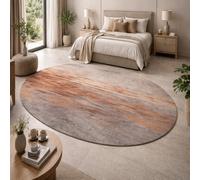Tapis Ovale Salon Décoration,Abstrait Gris, Orange, Marron, 130 x 200 cm,Grande Rugs pour Décoratif Salle de séjour
