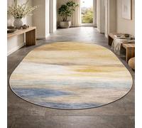 Tapis Ovale Salon Décoration,Abstrait Jaune Beige Blanc Bleu Gris, Multicolore, 100 x 170 cm,Rugs Lavable pour Chambre à Coucher et Salle à Manger,