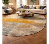 Tapis Ovale Salon Décoration,Abstrait Jaune, Bleu, Beige, Gris, 140 x 200 cm,Grand Rugs Chambre Moderne à Poils Ras Moquette,