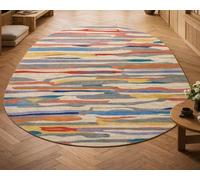 Tapis Ovale Salon Décoration,Abstrait Moderne, Beige, Gris, Rouge, Bleu, Jaune, Orange, Turquoise, coloré, 120 x 150 cm,Rugs Dressing Chambre Adulte, Chaise Salle à Manger