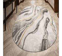 Tapis Ovale Salon Décoration,Abstrait Moderne Blanc Gris Noir, Gris, 100 x 170 cm,Rugs Lavable pour Chambre à Coucher et Salle à Manger,