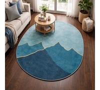 Tapis Ovale Salon Décoration,Abstrait Moderne Bleu et Jaune, 200 x 300 cm,Grand Rugs pour Décoratif Salle de séjour Chambre,