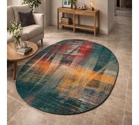 Tapis Ovale Salon Décoration,Abstrait Moderne coloré Vert, Rouge, Orange, Jaune, Beige, 120 x 200 cm,Rugs pour Chambre à Coucher, Table Salle à Manger