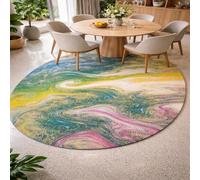 Tapis Ovale Salon Décoration, Abstrait Moderne et coloré Bleu, Vert, Jaune, Rose, Blanc, 90 x 160 cm,Rugs Moderne Poils Courts Lavable Buffet Salle a Manger,