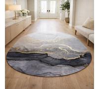 Tapis Ovale Salon Décoration,Abstrait Moderne Gris, Noir, Jaune, 140 x 200 cm,Grand Rugs Chambre Moderne à Poils Ras Moquette,