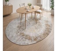 Tapis Ovale Salon Décoration,Abstrait, Style Vintage Gris, Marron, Beige et Jaune, 140 x 200 cm,Grand Rugs Chambre Moderne à Poils Ras Moquette,