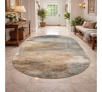 Tapis Ovale Salon Décoration,Abstrait Turquoise, Beige, Gris, Bleu, 140 x 200 cm,Grand Rugs Chambre Moderne à Poils Ras Moquette,