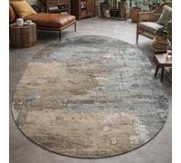 Tapis Ovale Salon Décoration,Abstrait Vintage Beige, Gris, Marron, Vert Sarcelle, 120 x 155 cm,Dressing Chambre Adulte Rugs Lavable, Dessous antidérapant,