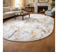 Tapis Ovale Salon Décoration,Blanc, Gris et Jaune Modernes, 200 x 300 cm,Grand Rugs pour Décoratif Salle de séjour Chambre,