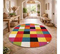 Tapis Ovale Salon Décoration,Géométrie Moderne : Rouge, Orange, Jaune, Vert, Bleu, Violet, Noir, Blanc, 60 x 90 cm,Rugs Entree Interieur, Couloir, Cuisine, Lavable,