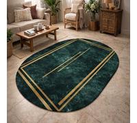 Tapis Ovale Salon Décoration,Géométrique Moderne Vert et Jaune, 180 x 200 cm,Rugs à Poils Courts pour Décoratif Salle de séjour Chambre
