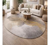 Tapis Ovale Salon Décoration,Jaune Moderne, Gris, 140 x 200 cm,Grand Rugs Chambre Moderne à Poils Ras Moquette,