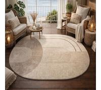 Tapis Ovale Salon Décoration,Moderne, géométrique, Abstrait, Beige, Gris, Jaune, Blanc, 140 x 200 cm,Grand Rugs Chambre Moderne à Poils Ras Moquette,