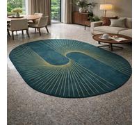 Tapis Ovale Salon Décoration,Motif géométrique Moderne Vert et Jaune, 200 x 300 cm,Grand Rugs pour Décoratif Salle de séjour Chambre,