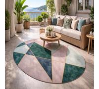 Tapis Ovale Salon Décoration,Motif géométrique Moderne Vert, Jaune, Beige, Bleu, Multicolore, 200 x 300 cm,Grand Rugs pour Décoratif Salle de séjour Chambre,