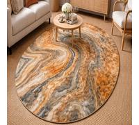 Tapis Ovale Salon Décoration,Motifs Abstraits marbrés Orange, Bleu et Gris, Orange, 150 x 200 cm,Rugs Doux Poils Courts Lavable, Dessous antidérapant,