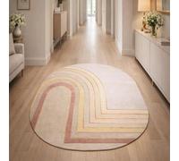 Tapis Ovale Salon Décoration,Motifs géométriques Modernes Jaune, Beige, Rouge Clair, Rose, 140 x 200 cm,Grand Rugs Chambre Moderne à Poils Ras Moquette,