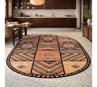 Tapis Ovale Salon Décoration,Motifs géométriques Traditionnels Rouge, Bleu, Orange, Beige, Marron, Blanc, 140 x 200 cm,Grand Rugs Chambre Moderne à Poils Ras Moquette,