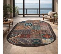 Tapis Ovale Salon Décoration, rétro coloré Vert Marron Rouge Beige Bleu Rose, 120 x 160 cm,Rugs pour Décoratif Salle de séjour Chambre Adulte,