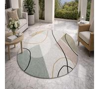 Tapis Ovale Salon Décoration,Tableau Abstrait géométrique Moderne Vert, Gris, Beige, Noir, Rose, 140 x 200 cm,Grand Rugs Chambre Moderne à Poils Ras Moquette,