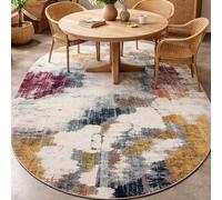 Tapis Ovale Salon Décoration,Tableau Abstrait Moderne Blanc, Bleu, Jaune, Rouge, Multicolore, 100 x 140 cm,Rugs Art Déco pour Moderne Canapé Salon, Appartement,