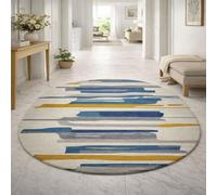 Tapis Ovale Salon Décoration,Tableau Abstrait Moderne Multicolore Beige, Bleu, Gris et Jaune, 140 x 200 cm,Grand Rugs Chambre Moderne à Poils Ras Moquette,