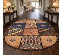 Tapis Ovale Salon Décoration, Vintage coloré à Motifs Bleus, Beiges, Rouges, Marrons, Noirs et Blancs, 80 x 150 cm,Rugs de Sol pour Decoration Commode Chambre Adulte,