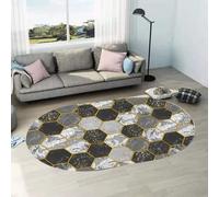Tapis Ovale Salon Tapis Chambre Moderne Design Doux Anti Slip Lavable Grand Tapis, Géométrique Lignes dorées marbrées Gris Noir, 90 x 160 cm