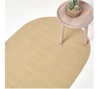 HOMESCAPES Tapis Ovale Artisanal tissé à Plat en Coton Beige pour la Chambre ou Le Salon, 60 x 90 cm