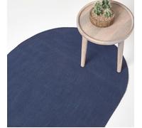 Tapis ovale tissé à plat en coton Bleu Marine, 50 x 80 cm