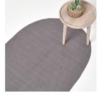 HOMESCAPES Tapis Ovale Artisanal tissé à Plat en Coton Gris pour la Chambre ou Le Salon, 90 x 150 cm