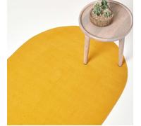 HOMESCAPES Tapis Ovale Artisanal tissé à Plat en Coton Jaune Moutarde pour la Chambre ou Le Salon, 90 x 150 cm