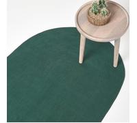 HOMESCAPES Tapis Ovale Artisanal tissé à Plat en Coton Vert Anglais pour la Chambre ou Le Salon, 90 x 150 cm