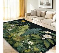 Tapis Paillasson d'Entrée Intérieur 80 x 150 cm - Tapis de Sol Motif Art Numérique Plantes Feuilles De Fougère - Absorbant Tapise pour Les Amoureux des Plantes Couloir Chambre ou Salle Noir